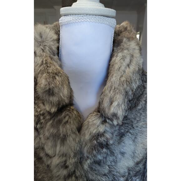 Vtg Rabbit Fur w/leather Fringe gray bomber jacket Western Chic 80s size small - Picture 6 of 11